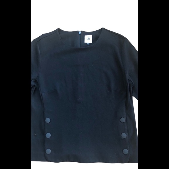 Cabi #3232 Black Utility Top Sz. S Side Buttons Scoop Neck Career Trendy - Picture 4 of 6